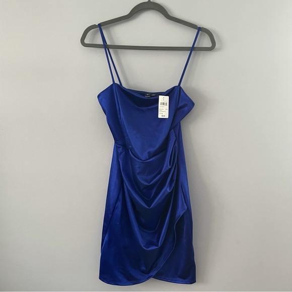 Windsor Royal Blue Wrap Around Satin Dress - Picture 2 of 9